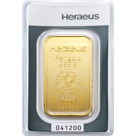 50 g Goldbarren Heraeus 