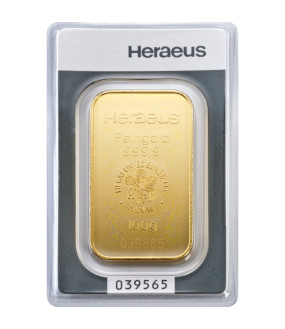 Gold Bar 100 gram - Heraeus - minted