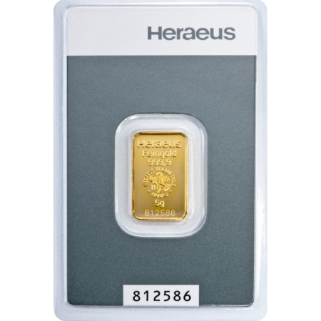 Kinebar Gold Bar 5 gram - Heraeus - Minted 