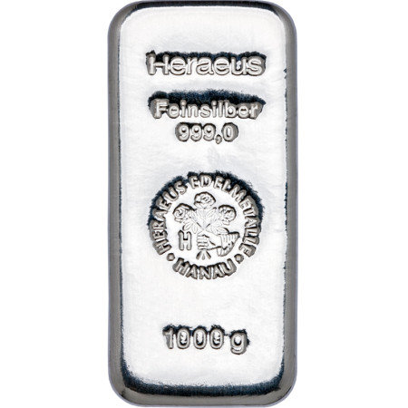 Silver Bar 1,000 g - Heraeus - casted