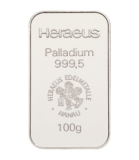 Palladium Bar 100 gram - Heraeus - minted