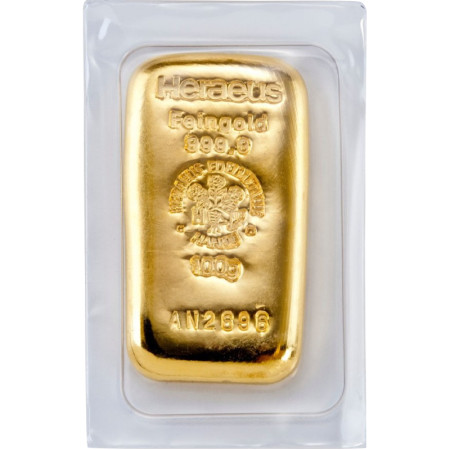 Gold Bar 100 gram - Heraeus - casted