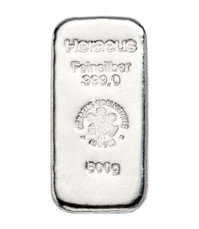 Silver Bar 500 g - Heraeus - casted
