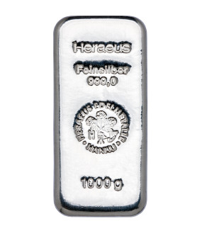 Silver Bar 1,000 g - Heraeus - casted